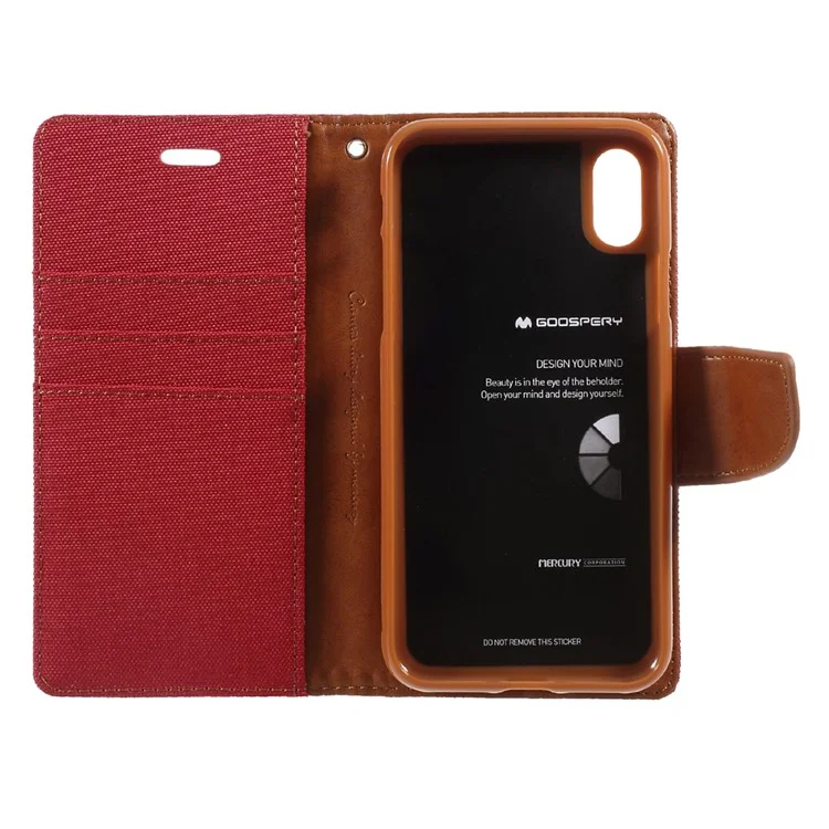 MERCURY GOOSPERY Canvas Diary Leather Wallet Case for iPhone X 5.8 inch - Red