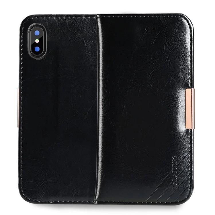 KALAIDENG Royal II Genuine Leather Wallet Case Stand for Apple iPhone X 5.8 inch - Black