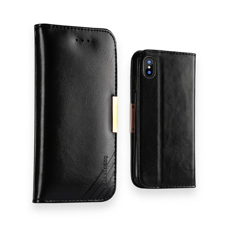 KALAIDENG Royal II Genuine Leather Wallet Case Stand for Apple iPhone X 5.8 inch - Black