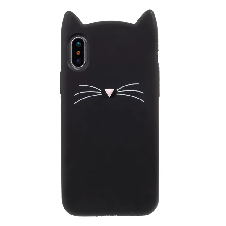 3D Mustache Cat Silicone Case Phone Cover for iPhone X/10 5.8 inch - Black