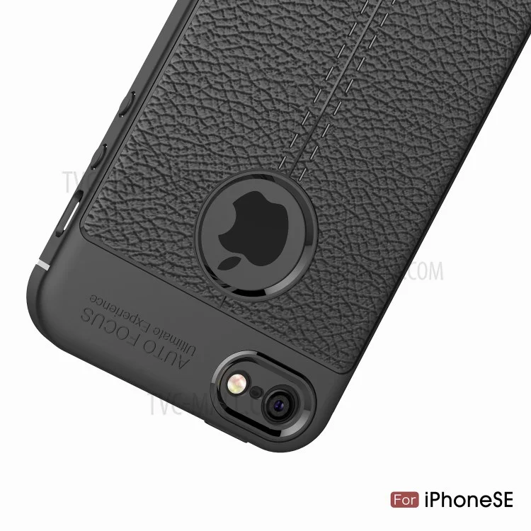 Litchi Skin Anti-fingerprint PU PU Cuir Revêtement TPU Téléphone Pour Iphone SE / 5S / 5 - le Noir