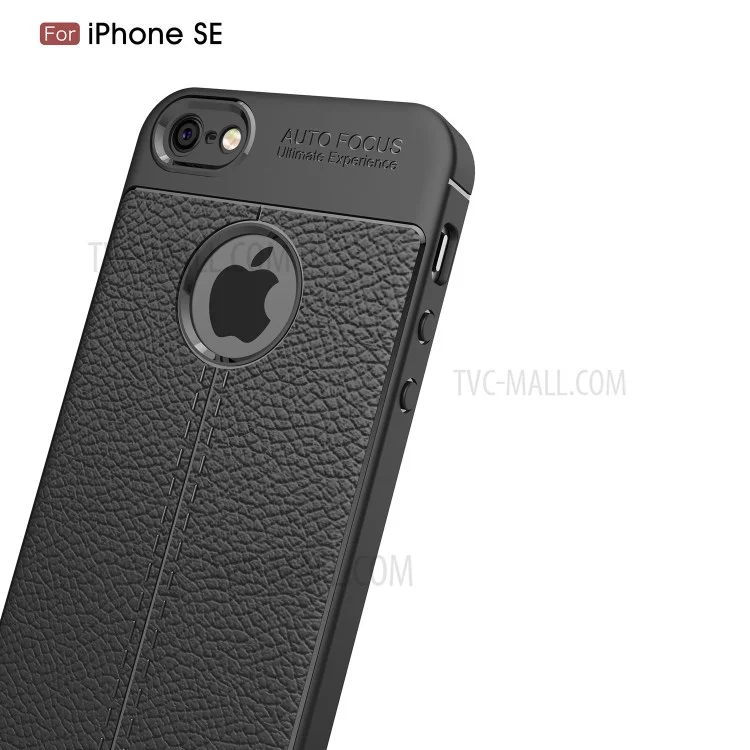 Litchi Skin Anti-fingerprint PU PU Cuir Revêtement TPU Téléphone Pour Iphone SE / 5S / 5 - le Noir