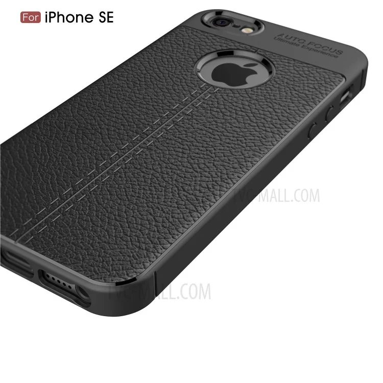 Litchi Skin Anti-fingerprint PU PU Cuir Revêtement TPU Téléphone Pour Iphone SE / 5S / 5 - le Noir