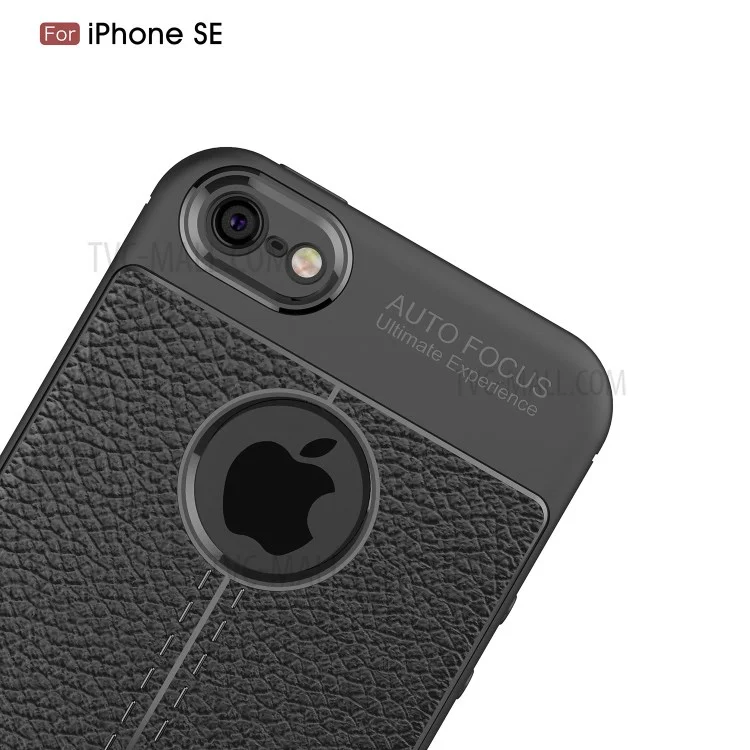 Litchi Haut Anti-fingerabdruck PU Leder Beschichtetes Tpu-telefonfall Für Iphone SE / 5S / 5 - Schwarz