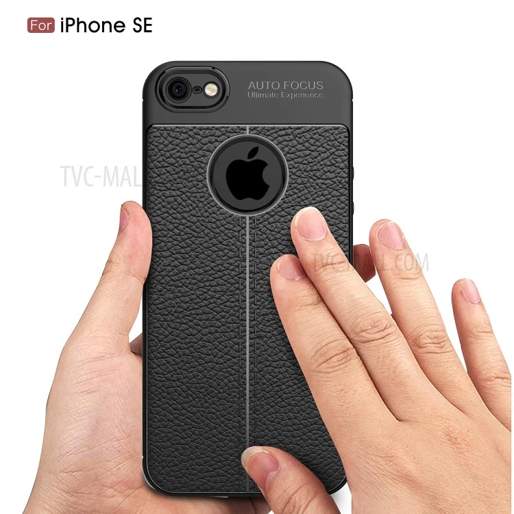 Litchi Skin Anti-fingerprint PU PU Cuir Revêtement TPU Téléphone Pour Iphone SE / 5S / 5 - le Noir