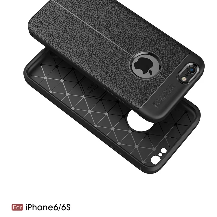 Case de Gel TPU de Grano Litchi Para Iphone 6/6s 4.7 Pulgadas - Negro