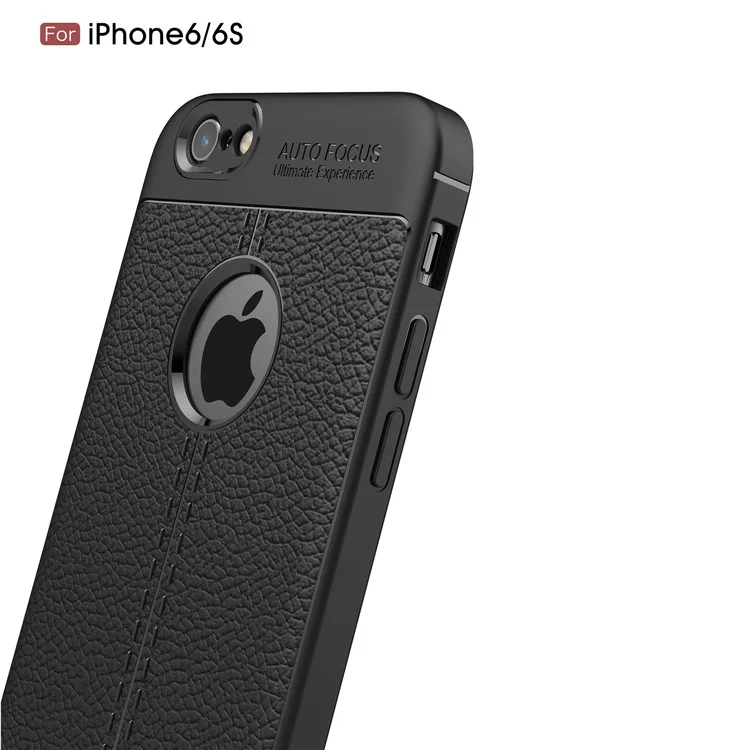 Case de Gel TPU à Grains Litchi Pour Iphone 6 / 6s 4,7 Pouces - le Noir