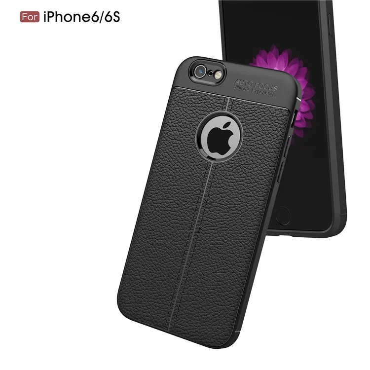 Case de Gel TPU à Grains Litchi Pour Iphone 6 / 6s 4,7 Pouces - le Noir