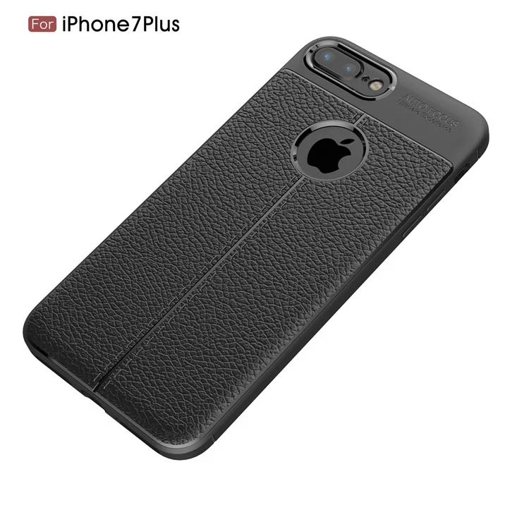 Couverture de Boîtier TPU Grain Litchi Pour Iphone 8 Plus / 7 Plus - le Noir