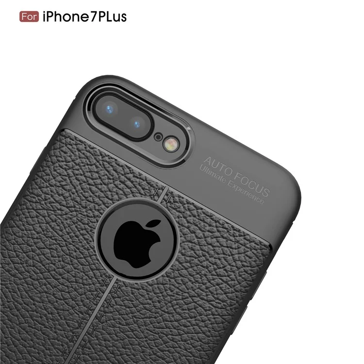 Couverture de Boîtier TPU Grain Litchi Pour Iphone 8 Plus / 7 Plus - le Noir