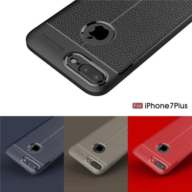 Litchi Grain TPU Capa de Carcaça Para Iphone 8 Plus / 7 Plus - Preto