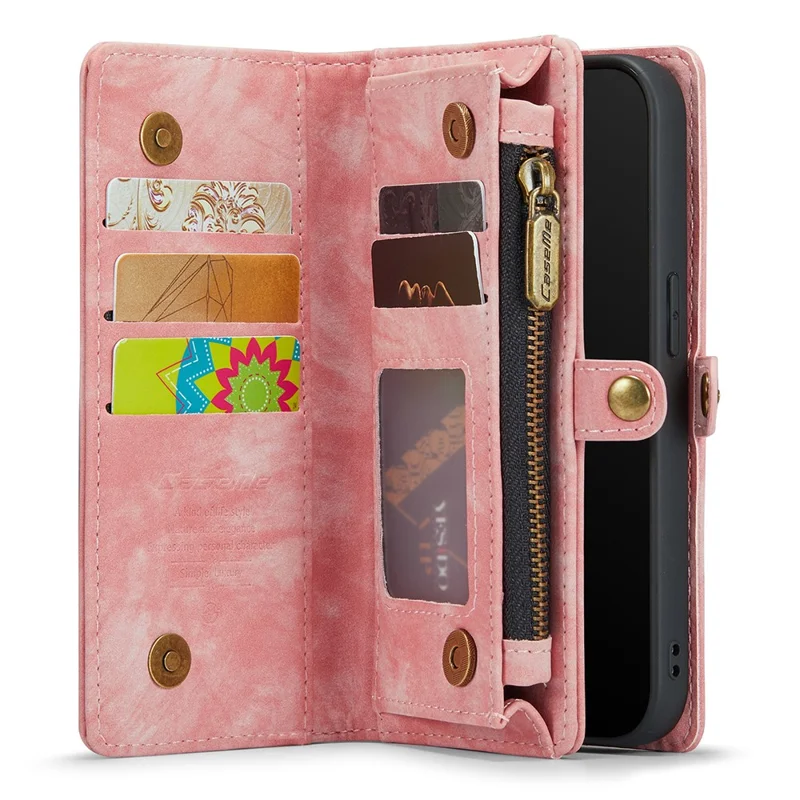 CASEME 008 Series Phone Case for iPhone X (Ten) / XS Detachable 2-in-1 PU Leather Phone Cover with Zipper Wallet - Pink