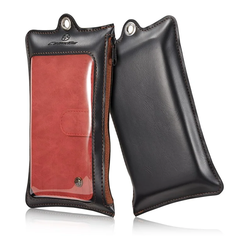 CASEME 2-in-1 Multi-functional Split Leather Wallet Cover for iPhone X / 10 5.8 inch - Red