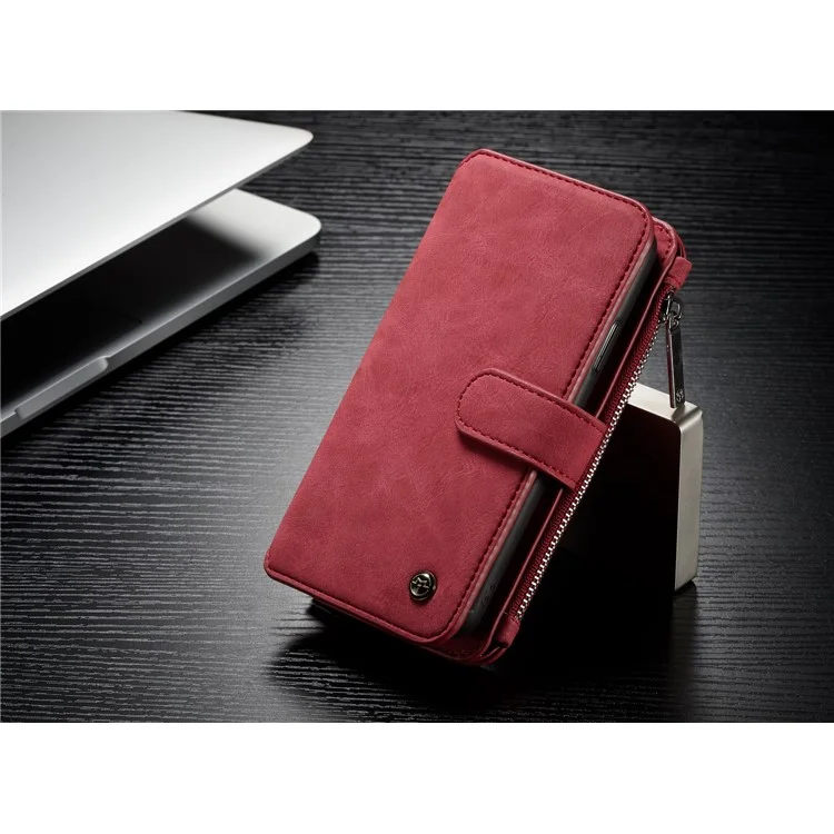 CASEME 2-in-1 Multi-functional Split Leather Wallet Cover for iPhone X / 10 5.8 inch - Red