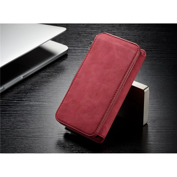 CASEME 2-in-1 Multi-functional Split Leather Wallet Cover for iPhone X / 10 5.8 inch - Red