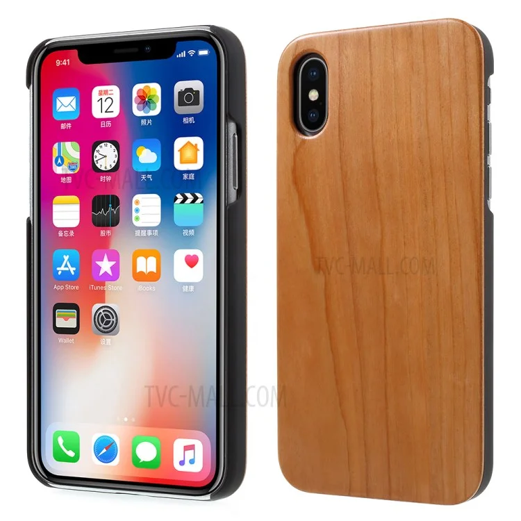 Real Wood Skin PC Hard Cover Case for iPhone X 5.8 inch - Cherry Wood