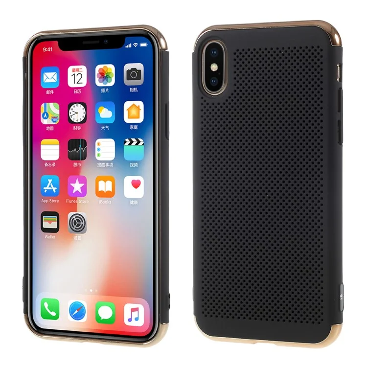 Electroplating Top and Bottom Mesh Plastic Phone Case for iPhone X 5.8 inch - Black