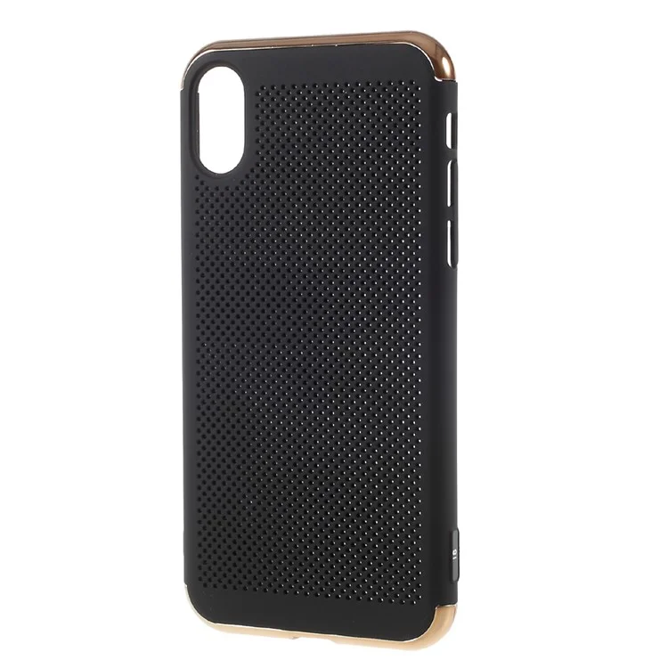 Electroplating Top and Bottom Mesh Plastic Phone Case for iPhone X 5.8 inch - Black