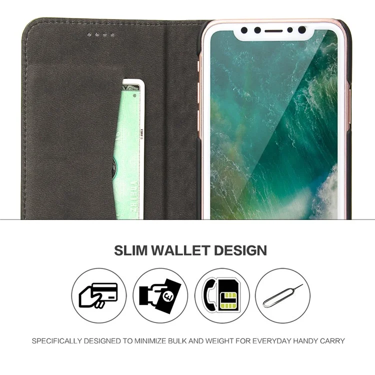 FIERRE SHANN Crocodile Texture Wallet Leather Phone Case for iPhone X 5.8 inch - Black