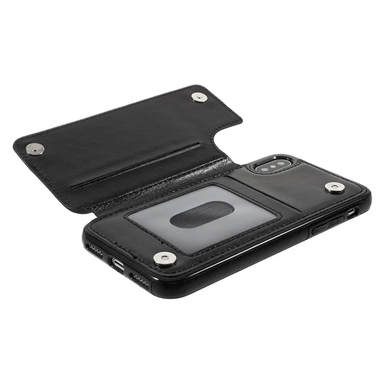 PU Leather Coated TPU Kickstand Mobile Case with Card Slots for iPhone X 5.8 inch - Black