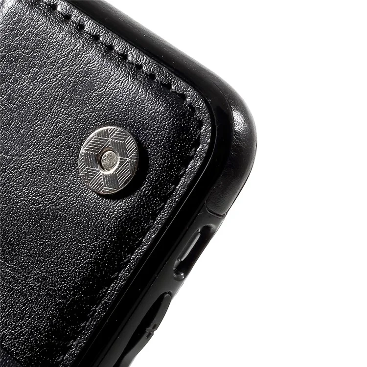 PU Leather Coated TPU Kickstand Mobile Case with Card Slots for iPhone X 5.8 inch - Black