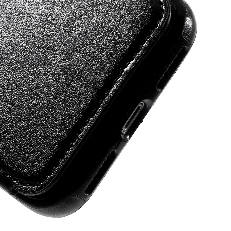 PU Leather Coated TPU Kickstand Mobile Case with Card Slots for iPhone X 5.8 inch - Black