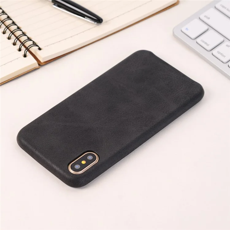 Retro Style Crazy Horse Leather Coated PC Back Case for iPhone X 5.8 inch - Black