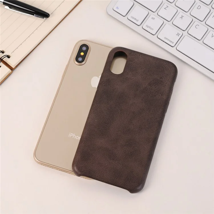 Retro Style Crazy Horse Leather Coated PC Back Case for iPhone X 5.8 inch - Black