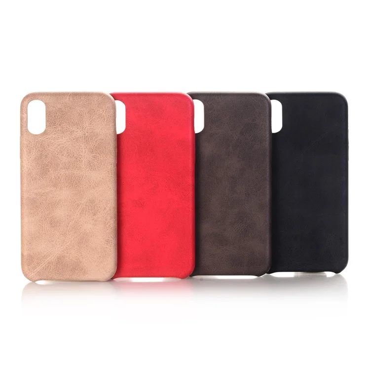 Retro Style Crazy Horse Leather Coated PC Back Case for iPhone X 5.8 inch - Black