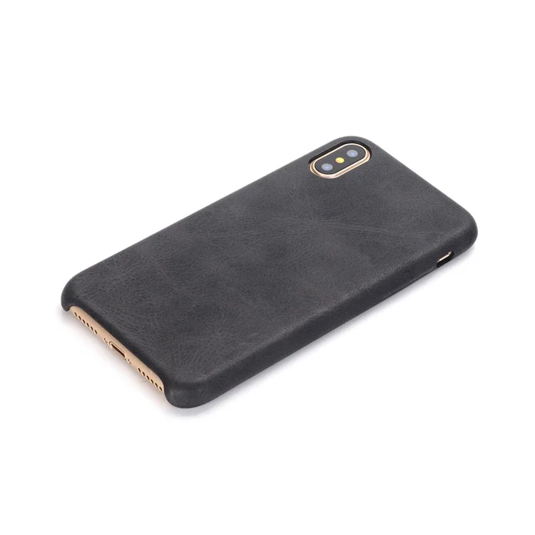 Retro Style Crazy Horse Leather Coated PC Back Case for iPhone X 5.8 inch - Black