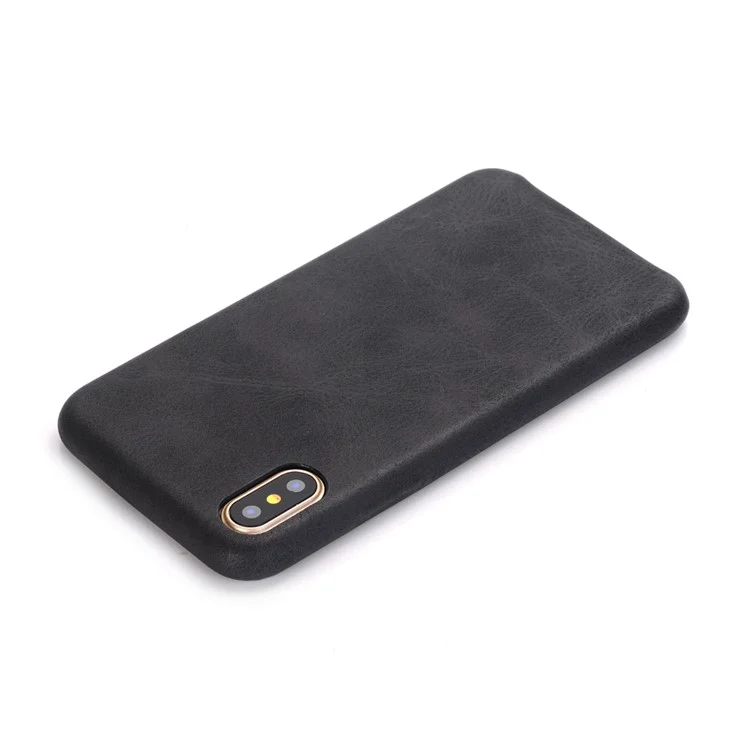 Retro Style Crazy Horse Leather Coated PC Back Case for iPhone X 5.8 inch - Black