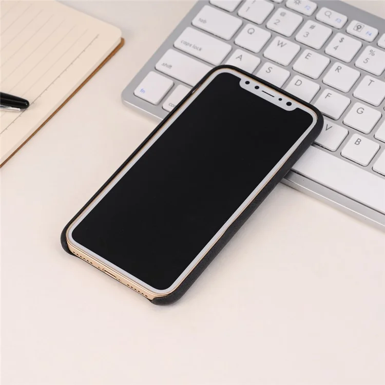 Retro Style Crazy Horse Leather Coated PC Back Case for iPhone X 5.8 inch - Black
