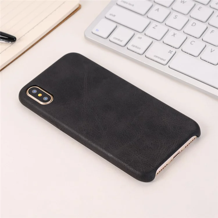 Retro Style Crazy Horse Leather Coated PC Back Case for iPhone X 5.8 inch - Black