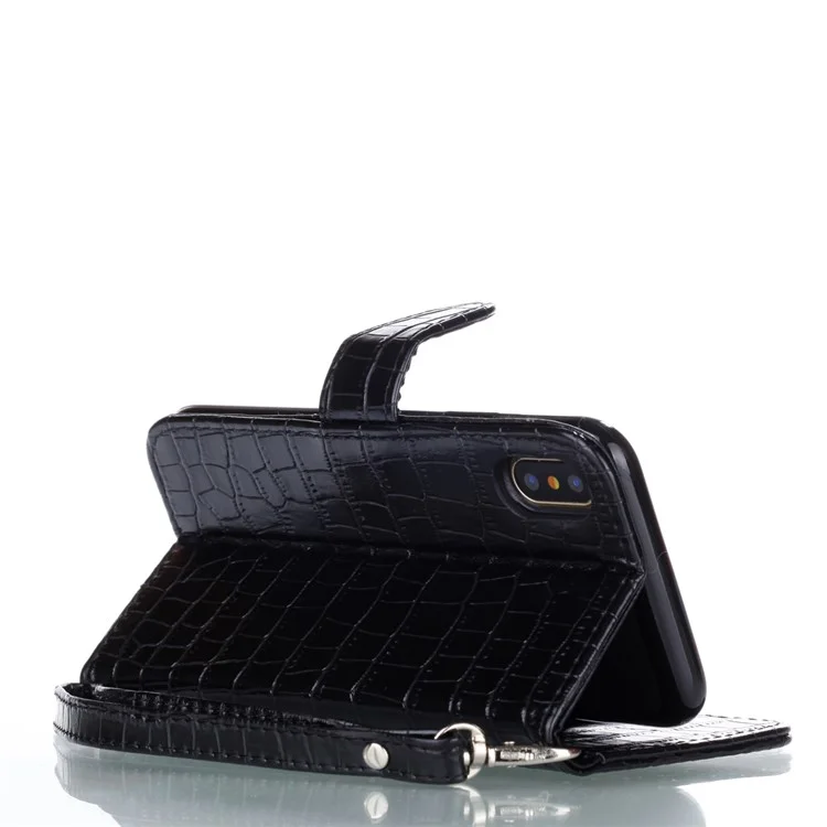Crocodile Texture PU Leather Wallet Stand Phone Case for iPhone X 5.8 inch - Black