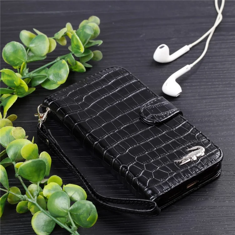 Crocodile Texture PU Leather Wallet Stand Phone Case for iPhone X 5.8 inch - Black