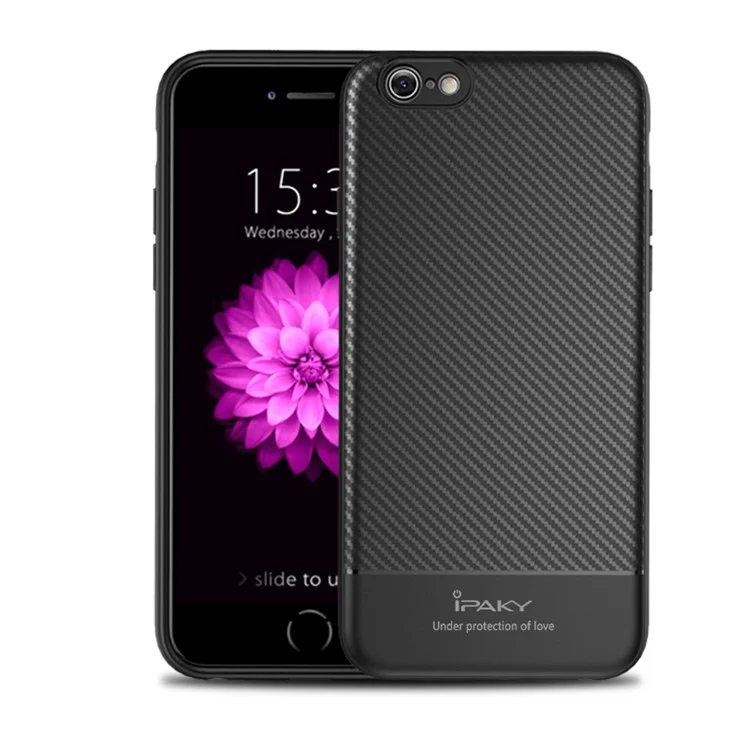 IPAKY Carbon Fiber Texture Flexible TPU Phone Shell for iPhone 6s / 6 4.7 inch - Black