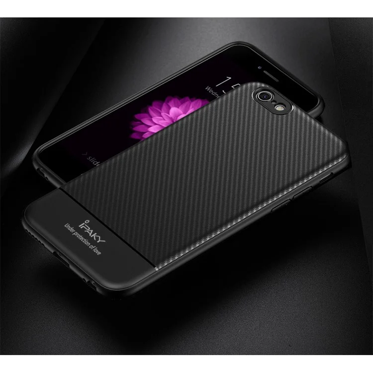IPAKY Carbon Fiber Texture Flexible TPU Phone Shell for iPhone 6s / 6 4.7 inch - Black