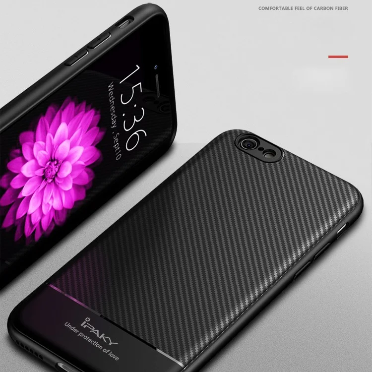IPAKY Carbon Fiber Texture Flexible TPU Phone Shell for iPhone 6s / 6 4.7 inch - Black