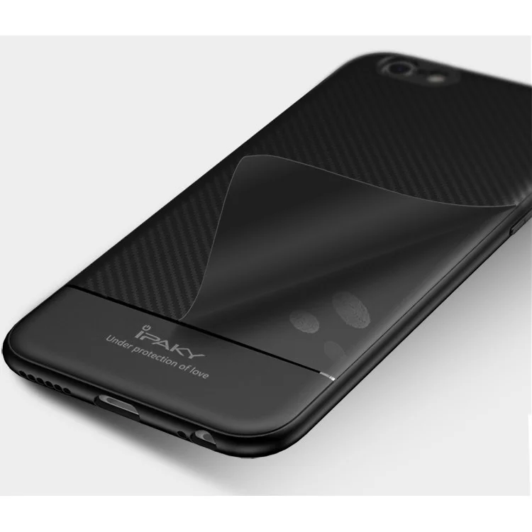 IPAKY Carbon Fiber Texture Flexible TPU Phone Shell for iPhone 6s / 6 4.7 inch - Black