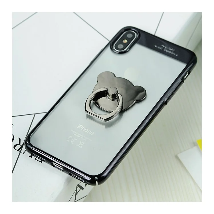 SULADA Bear Ring Holder Kickstand Plated PC Hard Case for iPhone X 5.8 inch - Black