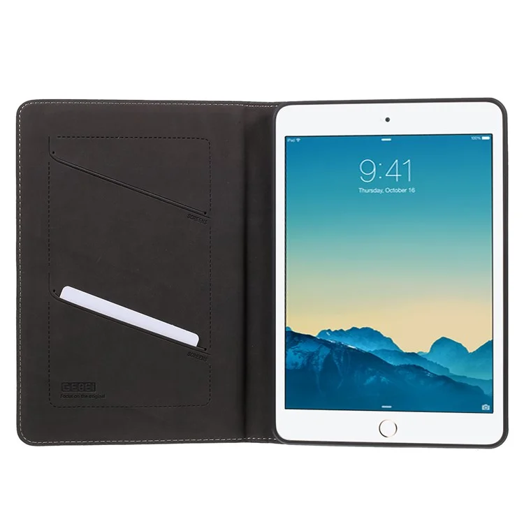 GEBEI Litchi Texture Leather Card Holder Tablet Shell for iPad mini 3/ 2 / 1 - Black