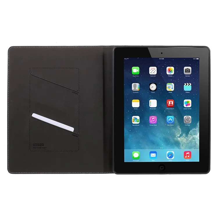 GEBEI Litchi Grain PU Leather Stand Card Holder Tablet Cover for iPad 4 / 3 / 2 - Black