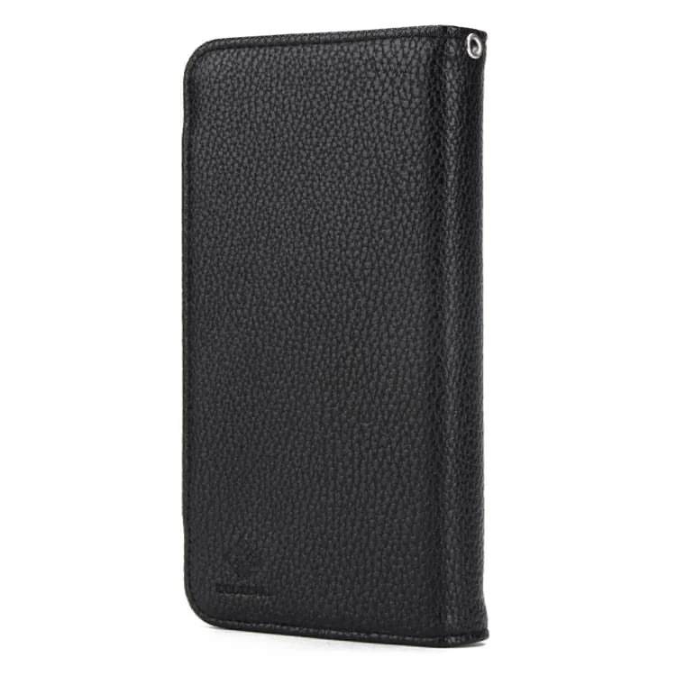 Litchi Skin Wallet Leather Case + Detachable TPU Cover for iPhone X - Black