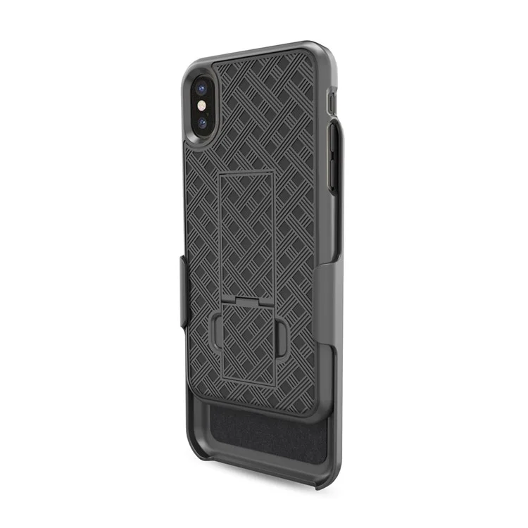 Woven Texture PC + TPU Swivel Belt Clip Holster Case for iPhone X (Ten) - Black