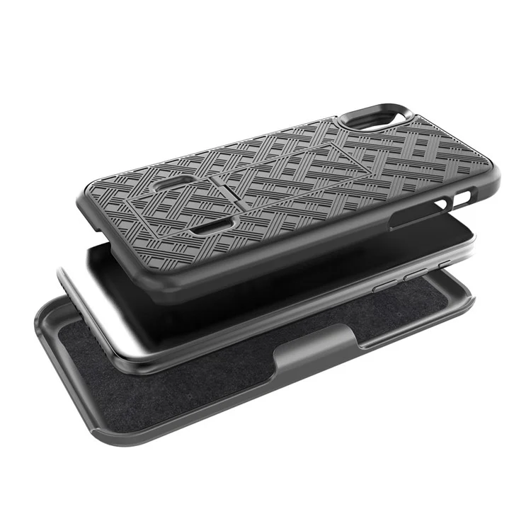 Woven Texture PC + TPU Swivel Belt Clip Holster Case for iPhone X (Ten) - Black
