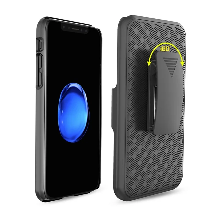 Woven Texture PC + TPU Swivel Belt Clip Holster Case for iPhone X (Ten) - Black