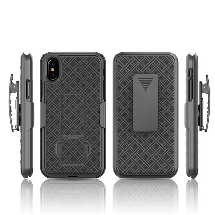 Woven Texture PC + TPU Swivel Belt Clip Holster Case for iPhone X (Ten) - Black