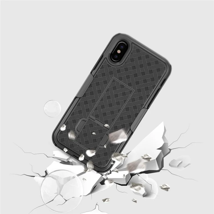 Woven Texture PC + TPU Swivel Belt Clip Holster Case for iPhone X (Ten) - Black