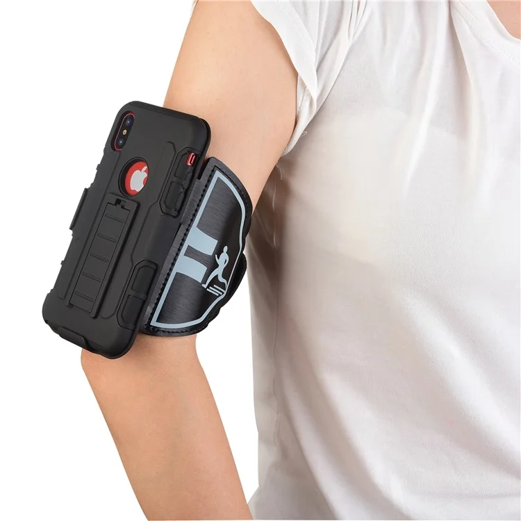 For iPhone X/10 5.8 inch Armband Case PC + TPU Hybrid Cover with Kickstand