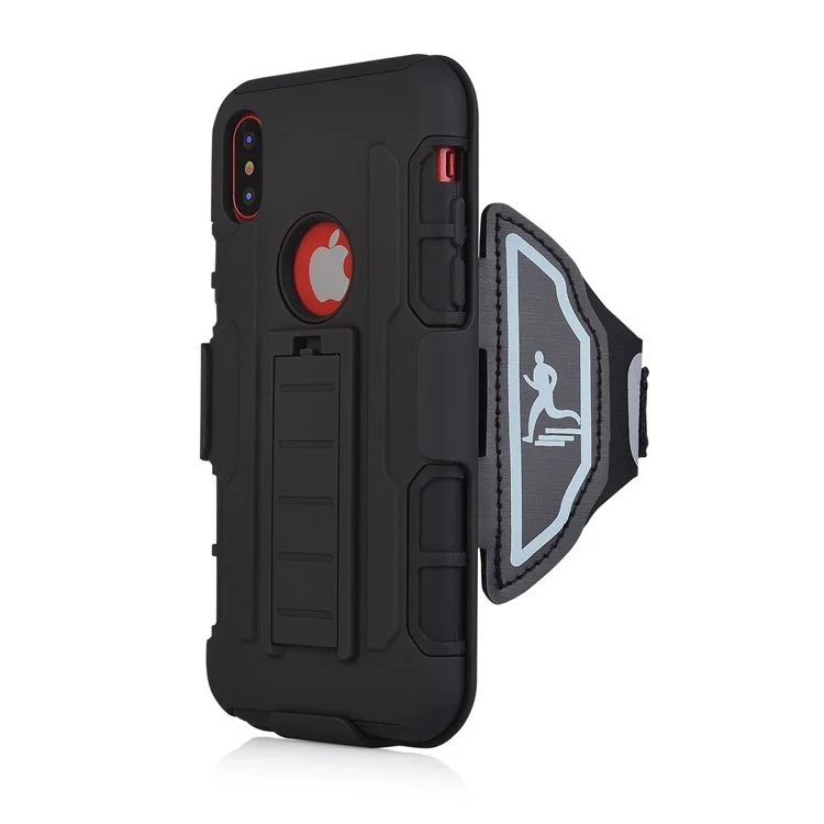 For iPhone X/10 5.8 inch Armband Case PC + TPU Hybrid Cover with Kickstand